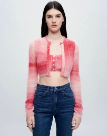 REDONE Cropped Crewneck Cardigan in Red Space Dye at Redone